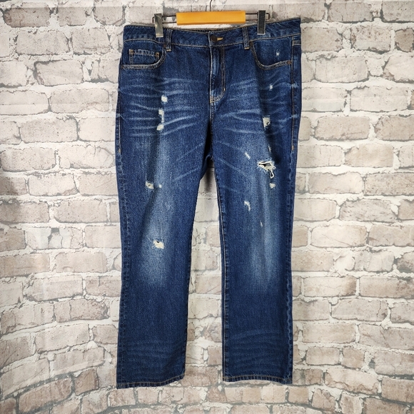 cAbi bf Boyfriend Jeans Ankle Distressed 100% Cotton High Waist Size 12 - Picture 4 of 16